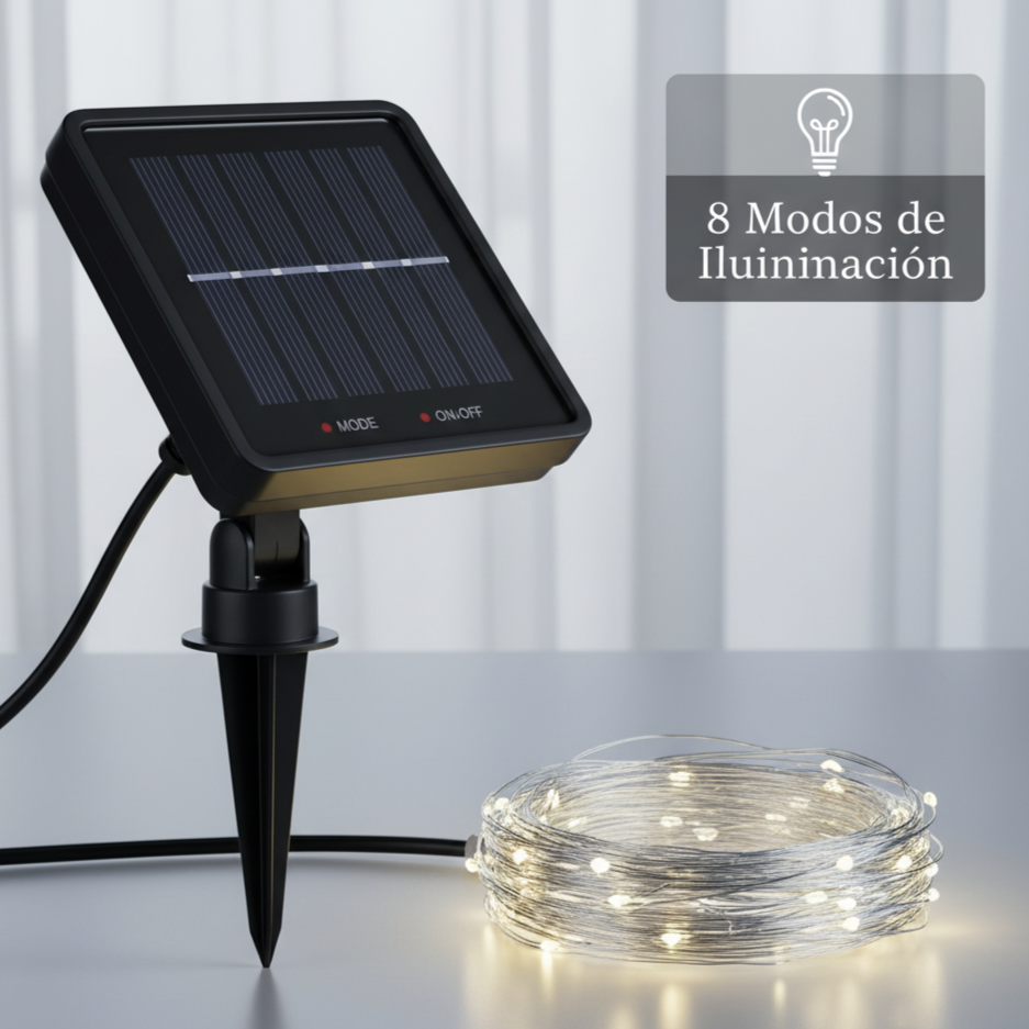 Luces Navidad Con Panel Solar y Control