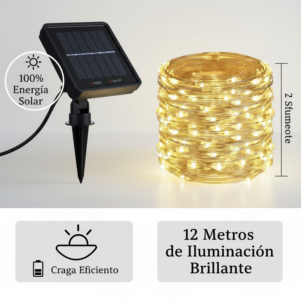Luces Navidad Con Panel Solar y Control